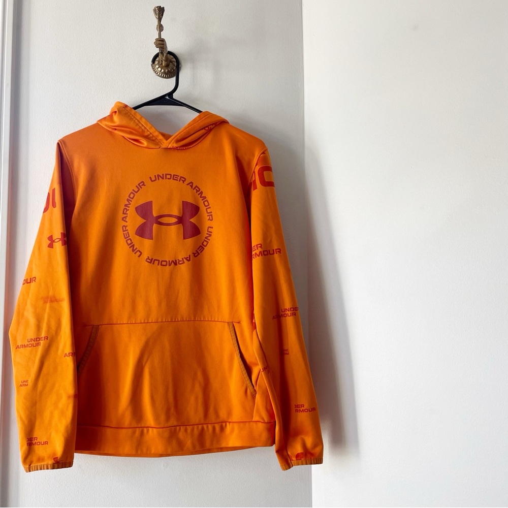 Under Armour Orange Fleece Logo Hoodie | YXL / 16